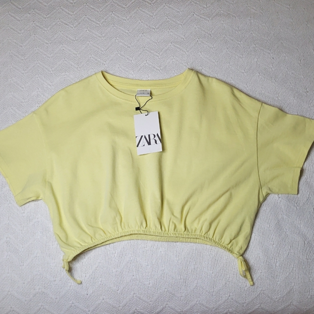 NEW Zara Girls 11/12 Yellow Cotton Cropped T-Shirt Top